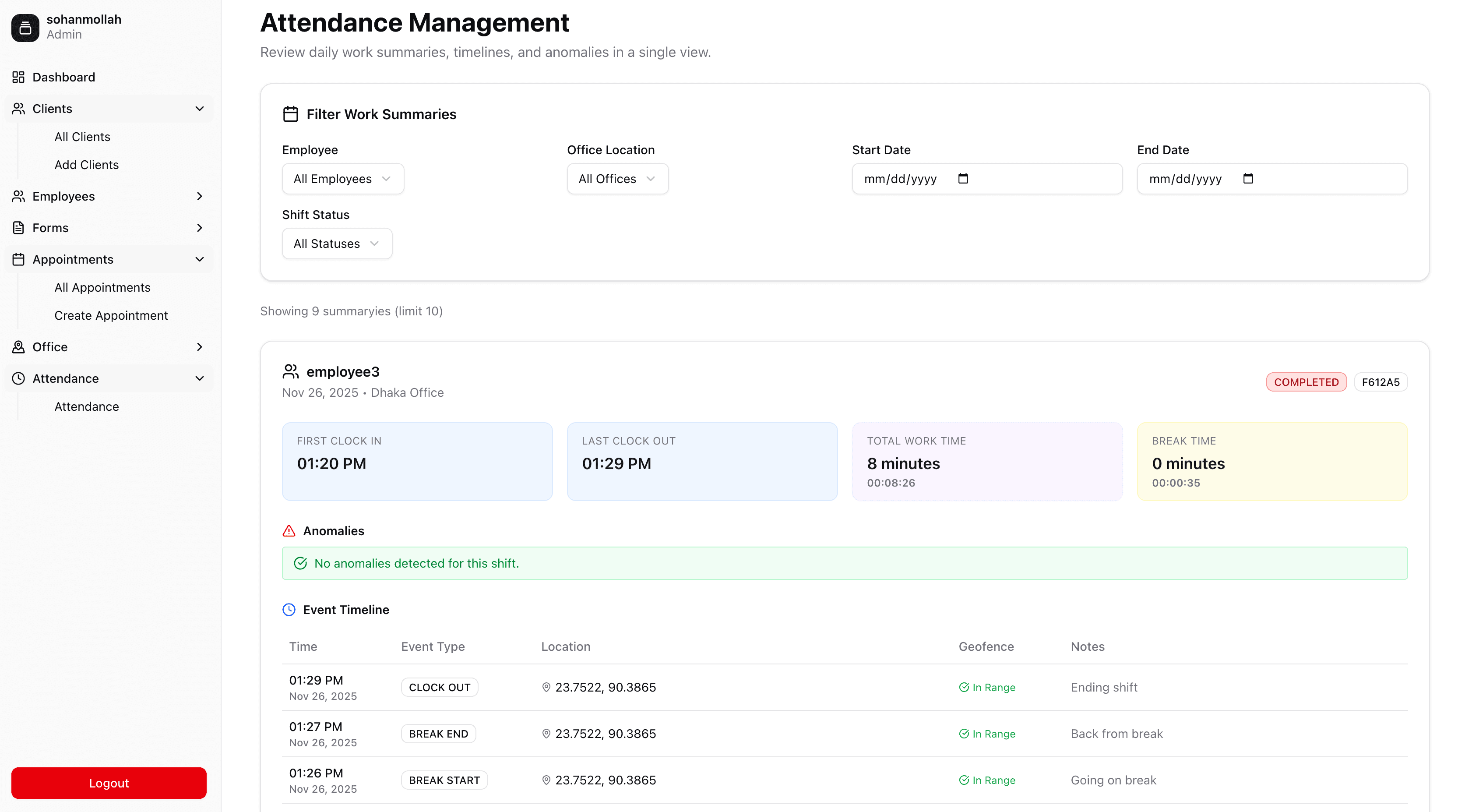 Attendance management